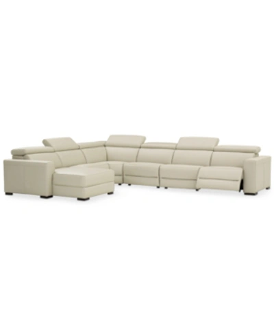FURNITURE NEVIO 6-PC LEATHER SECTIONAL SOFA WITH CHAISE, 1 POWER RECLINER AND ARTICULATING HEADRESTS, CREATED 
