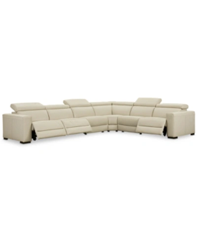 FURNITURE NEVIO 6-PC LEATHER "L" SHAPED SECTIONAL SOFA WITH 3 POWER RECLINERS AND ARTICULATING HEADRESTS, CREA