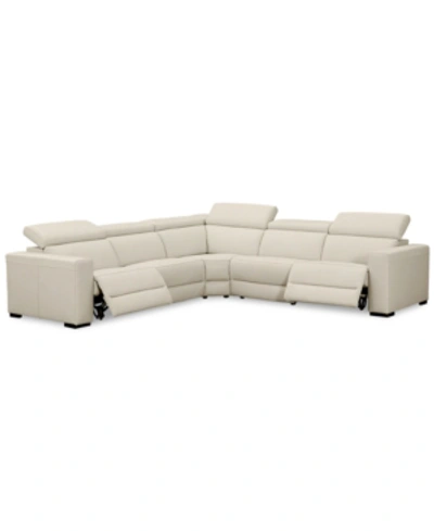 FURNITURE NEVIO 5-PC. LEATHER "L" SHAPED SECTIONAL WITH 2 POWER RECLINERS WITH ARTICULATING HEADRESTS, CREATED