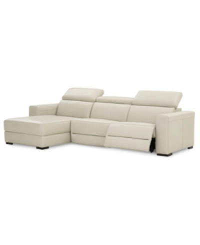 FURNITURE NEVIO 3-PC LEATHER SECTIONAL SOFA WITH CHAISE, 1 POWER RECLINER AND ARTICULATING HEADRESTS, CREATED 