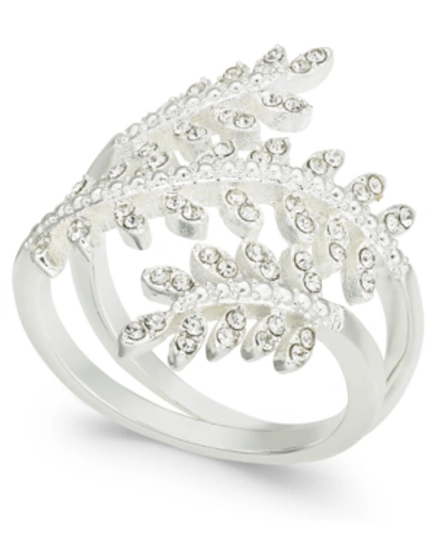 CHARTER CLUB FINE SILVER PLATE CRYSTAL LEAF WRAP RING, CREATED FOR MACY'S