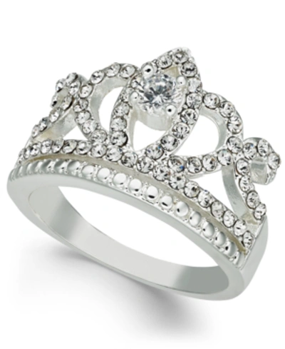 CHARTER CLUB FINE SILVER PLATE CRYSTAL CROWN RING, CREATED FOR MACY'S