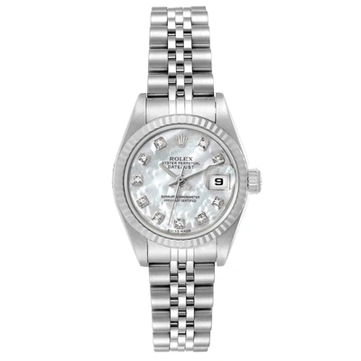 ROLEX DATEJUST STEEL WHITE GOLD MOTHER OF PEARL DIAMOND LADIES WATCH 79174