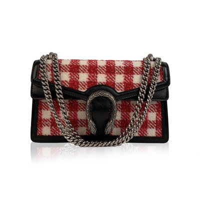 GUCCI RED WHITE VICHY CHECK DIONYSUS SMALL TWEED SHOULDER BAG