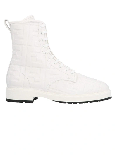 FENDI EMBOSSED LOGO LEATHER LACE-UP BOOTS
