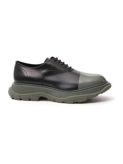 ALEXANDER MCQUEEN BLACK/GREEN LEATHER LACE-UP SHOES