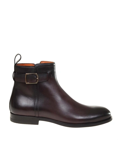SANTONI ANKLE BOOT IN LEATHER AND BROWN COLOR
