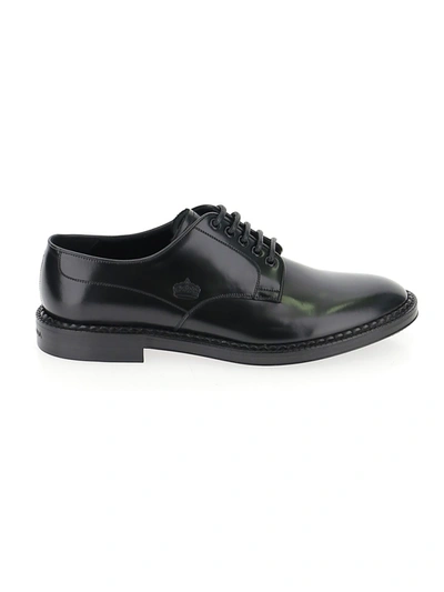 DOLCE & GABBANA BLACK LEATHER LACE-UP SHOES