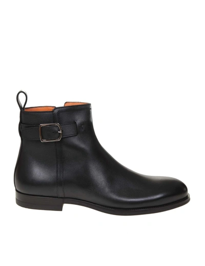 SANTONI ANKLE BOOT IN LEATHER AND BLACK COLOR