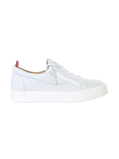 GIUSEPPE ZANOTTI PERFORATED WHITE LEATHER SNEAKERS