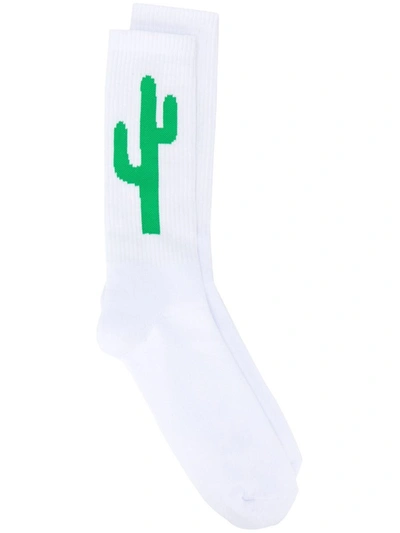 PALM ANGELS WHITE AND GREEN CACTUS SOCKS