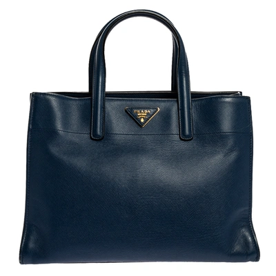 PRADA NAVY BLUE SAFFIANO LUX LEATHER MIDDLE ZIP TOTE