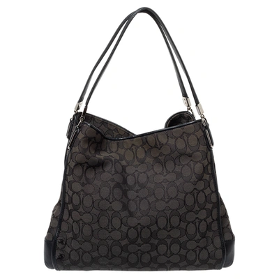 COACH BLACK SIGNATURE CANVAS AND LEATHER EDIE HOBO