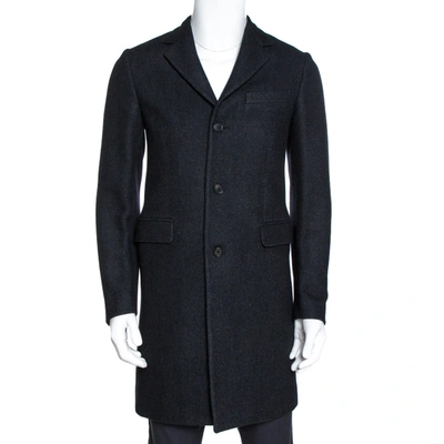 PRADA CHARCOAL GREY FELTED WOOL BUTTON FRONT COAT S