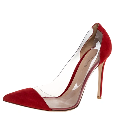 GIANVITO ROSSI RED SUEDE AND PVC PLEXI PUMPS SIZE 41.5