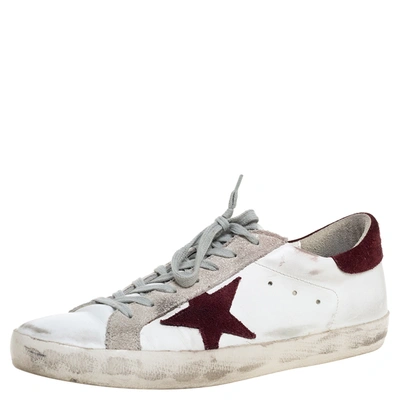 GOLDEN GOOSE WHITE LEATHER AND SUEDE STAR SUPERSTAR LACE UP SNEAKERS SIZE 44
