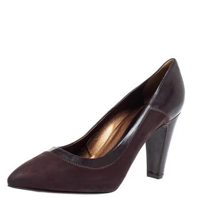 SERGIO ROSSI BROWN NUBUCK LEATHER PLATFORM POINTED TOE PUMPS SIZE 39.5