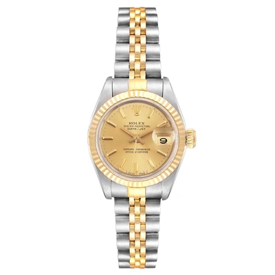 ROLEX CHAMPAGNE 18K YELLOW GOLD AND STAINLESS STEEL DATEJUST 69173 AUTOMATIC WOMEN'S WRISTWATCH 26 MM