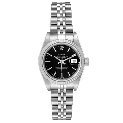 ROLEX BLACK 18K WHITE GOLD AND STAINLESS STEEL DATEJUST AUTOMATIC 79174 WOMEN'S WRISTWATCH 26 MM
