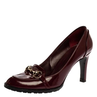 GUCCI BURGUNDY PATENT LEATHER HORSEBIT LOAFERS PUMPS SIZE 37
