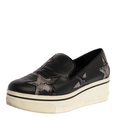 STELLA MCCARTNEY BLACK FAUX LEATHER AND MULTICOLOR FAUX SNAKE PRINT BINX STAR PLATFORM SLIP ON SNEAKERS SIZE 38