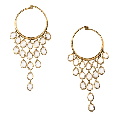 GUCCI CRYSTAL HAMMERED 18K YELLOW GOLD DANGLE HOOP EARRINGS