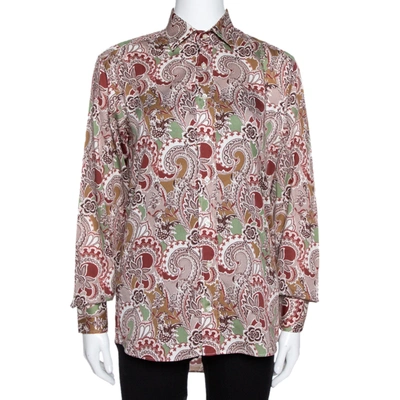ETRO TAUPE FLORAL PAISLEY PRINT COTTON LONG SLEEVE SHIRT S