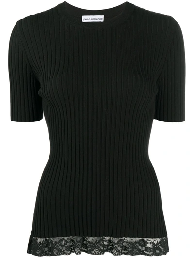 PACO RABANNE RIBBED KNIT LACE-PANELLED TOP