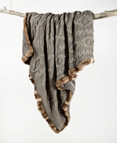 MARTHA STEWART COLLECTION SWEATER KNIT FAUX FUR TRIM THROW, CREATED FOR MACY'S BEDDING