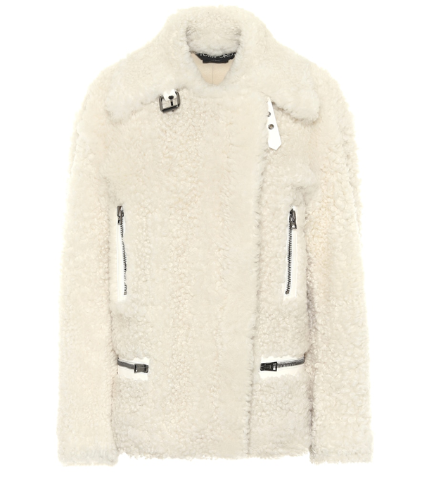 Shop Tom Ford Leather-trimmed Shearling Jacket In White