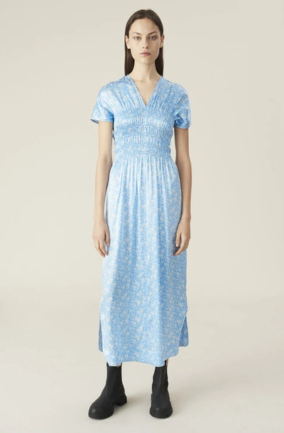 GANNI SILK STRETCH SATIN SMOCK DRESS