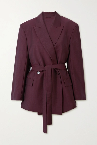 【送料&関税込】Acne Studios Burgundy Wool Blend Blazer Shop Acne Studios Belted Wool And Mohair-blend Blazer In