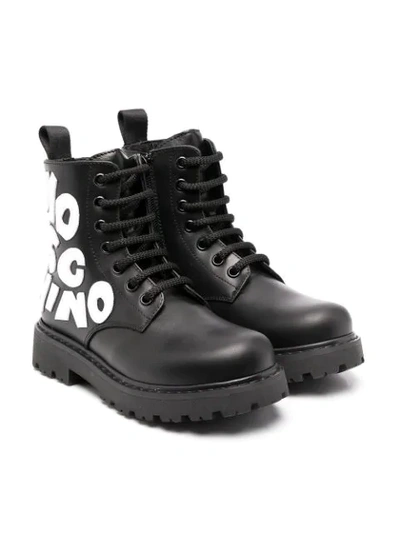 MOSCHINO GRAPHIC MOTIF LACE-UP BOOTS