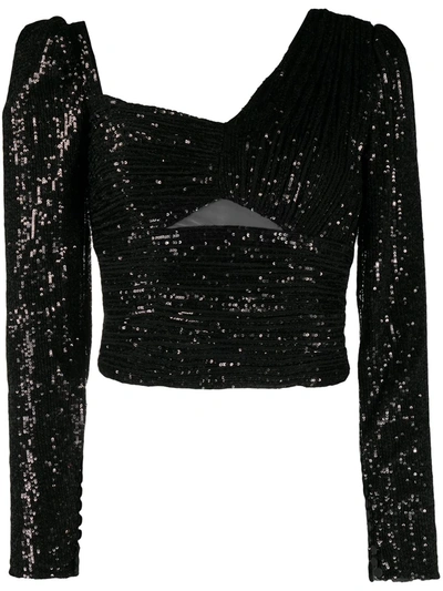 SELF-PORTRAIT SEQUINNED ASYMMETRIC CROPPED TOP