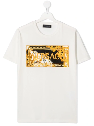 YOUNG VERSACE TEEN EMBROIDERED LOGO PATCH T-SHIRT