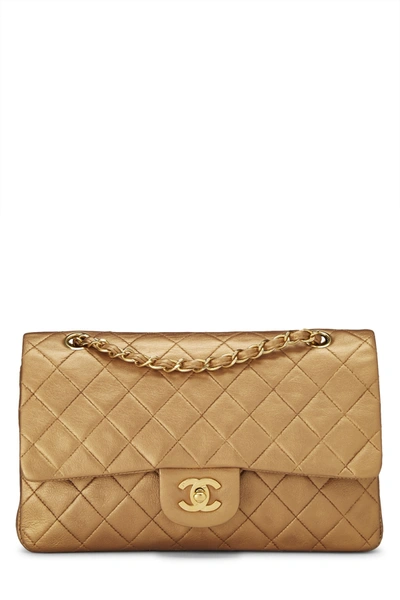 CHANEL METALLIC GOLD QUILTED LAMBSKIN CLASSIC DOUBLE FLAP MEDIUM
