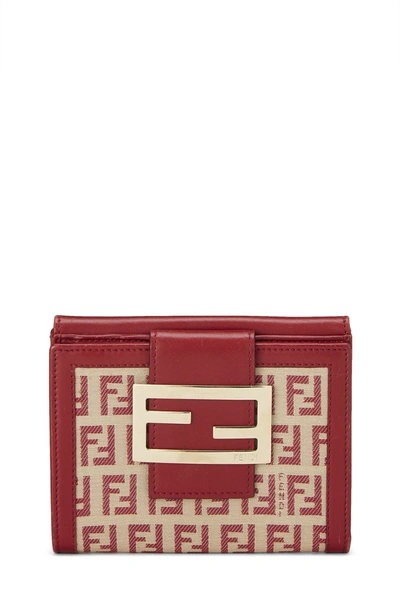 FENDI RED ZUCCHINO CANVAS COMPACT WALLET
