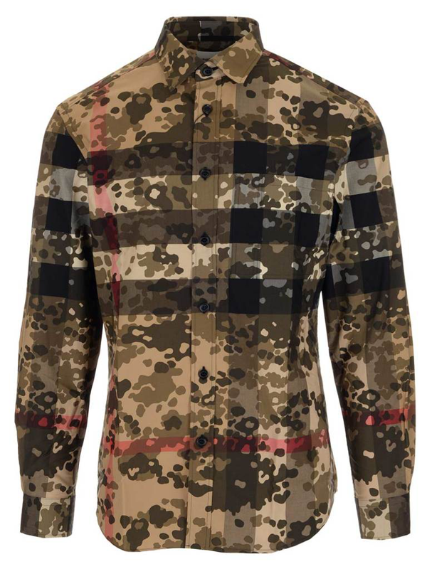 Shop Burberry Checked Camouflage Shirt In Beige