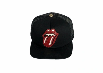 CHROME HEARTS CHROME HEARTS X ROLLING STONES LEATHER PATCH TRUCKER HAT BLACK