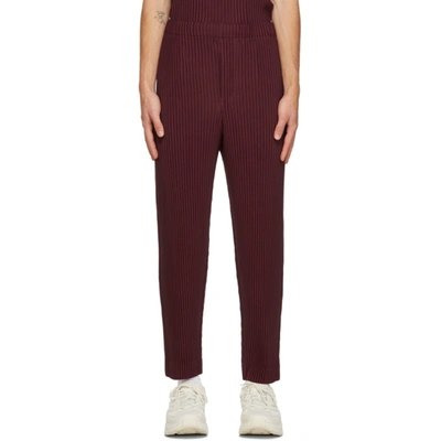 ISSEY MIYAKE BURGUNDY COLORFUL PLEATS TROUSERS