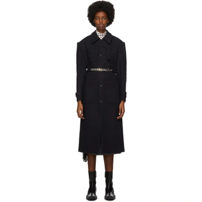 ROKH NAVY WOOL REMOVABLE SLEEVE COAT