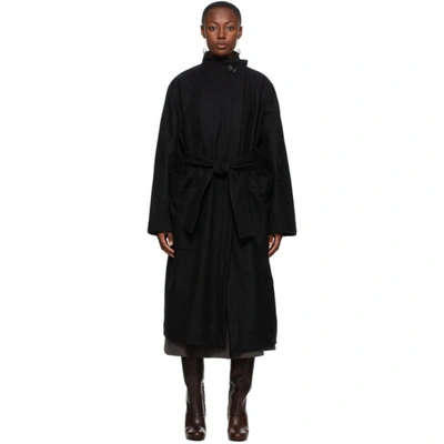 LEMAIRE LEMAIRE BLACK WOOL WRAPOVER COAT
