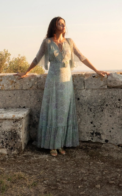 LUISA BECCARIA FLORAL-PRINTED CHIFFON DRESS