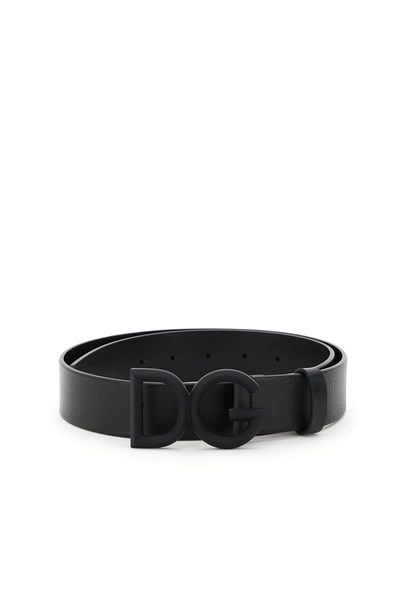 DOLCE & GABBANA LEATHER BELT WITH COVERED BUCKLE