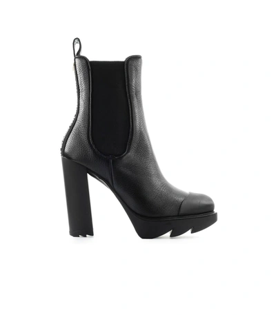 LOVE MOSCHINO BLACK LEATHER HEELED ANKLE BOOT