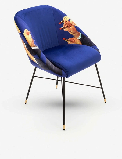 SELETTI WEARS TOILETPAPER LIPSTICK-PRINT VELVET CHAIR 50CM X 60CM