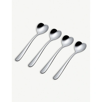ALESSI SILVER HEART STAINLESS STEEL TEA SPOONS SET OF FOUR