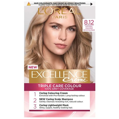 L'ORÉAL PARIS EXCELLENCE CRÈME PERMANENT HAIR DYE (VARIOUS SHADES) - 8.12 NATURAL FROSTED BEIGE BLONDE