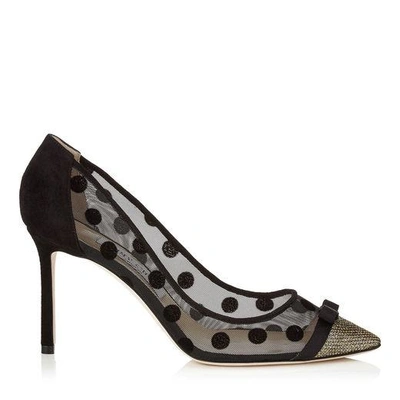 JIMMY CHOO DOROTHY 85 Lamé Glitter and Polka Dot Mesh Pointy Toe Pumps