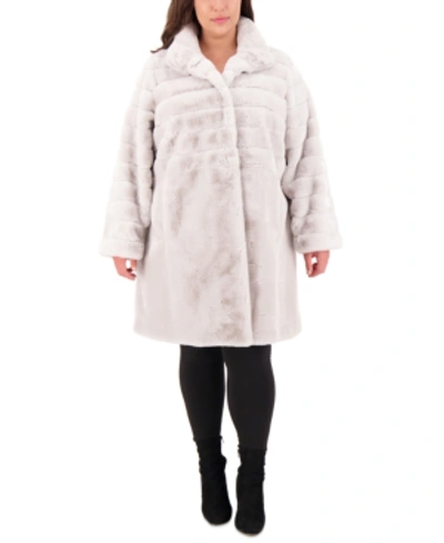 Shop Jones New York Plus Size Faux fur Coat In Feather Grey